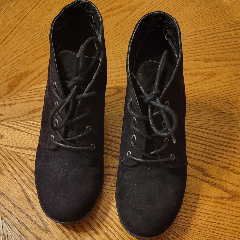 Women's X-Appeal Ankle Wedge Black Suede Boots, Size 7